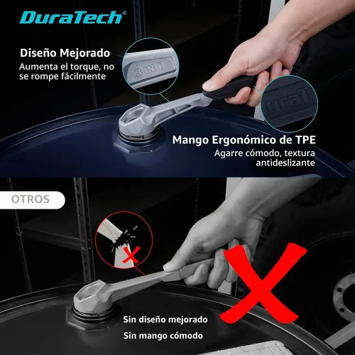 Vista 5 de DURATECH Llave de tambor de aluminio, llave 3 en 1, herramienta abridor de barril para abrir tambor de 10, 15, 20, 30, 55 galones, se adapta a tapas