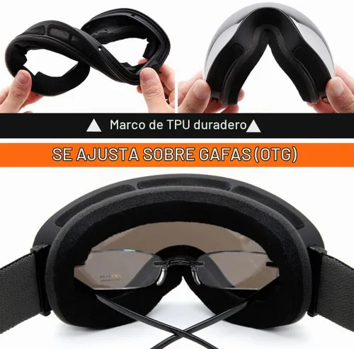 Vista 6 de JULI Gafas de esquí, gafas de snowboard para deportes de nieve de invierno con lente antivaho BNC A1-negro/plateado
