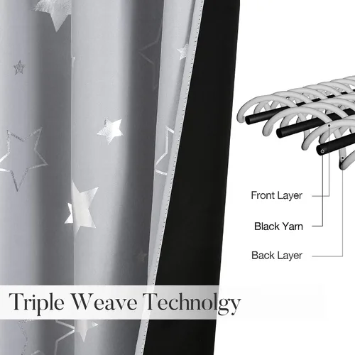 Vista 3 de WUBODTI Cortinas grises 100% opacas con diseño de estrellas para habitación de niños, 45 pulgadas de largo, juego de 2 paneles de cortinas