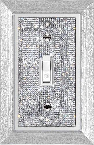 Vista 7 de Diamantes de imitación rosa brillante, placa decorativa para interruptor de luz de palanca simple, placa de cubierta decorativa, cubierta