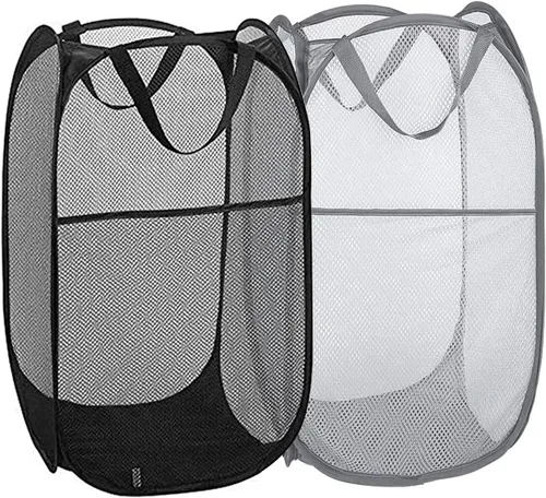 Vista 9 de Cesta de malla desplegable para la lavandería, cestas plegables para ropa sucia, cestas plegables para ropa sucia para baño, dormitorio Azul ceniza