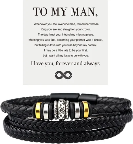 Vista 13 de Pulsera de cuero con texto en inglés "To My Man", regalo para marido de parte de WifeI Love You Forever and Always Pulseras para novio, aniversario