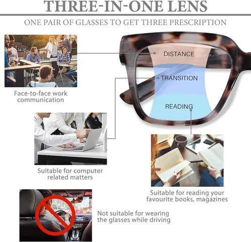 Vista 4 de Gafas de lectura progresivas multienfoque para mujer, de gran tamaño, bloqueo de luz azul, estilo Oprah, lectores de computadora