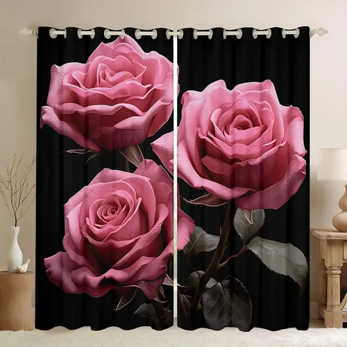 Vista 19 de Feelyou Cortinas de ventana de rosas para decoración de dormitorio, rosas de arco iris, cortinas de ventana florales para parejas, amantes de ramo