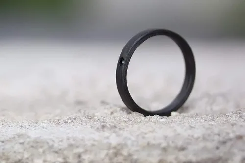 Vista 3 de Women's carbon fiber jeweled engagement ring. Black and matte band with crystal. Water resistant and hypoallergenic. (00101_4S13)