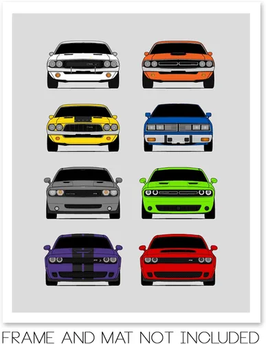 Vista 2 de Custom Car Posters Póster hecho a mano compatible con Dodge Challenger Generations e impresión de Challenger SRT, multicolor, impresión metálica