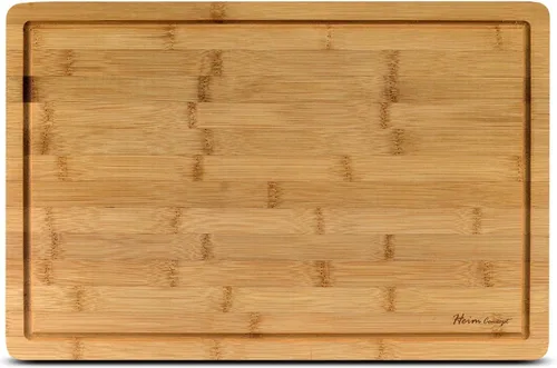 Vista 4 de Orgánic Bamboo [Heim Concept] Tabla de cortar de bambú y bandeja para servir con ranuras para gote, extragrande