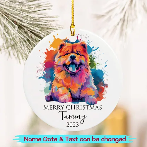 Vista 2 de Adorno personalizado de Chow Chow Chow de Navidad 2025, regalo de adorno de árbol de Navidad para amantes de los perros, adorno único de Navidad
