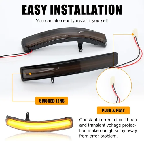 Vista 6 de [2 piezas] Luces intermitentes para retrovisor lateral para Ford Explorer 2011-2019 Reemplazo# BB5Z-13B375-A, BB5Z13B375A Ensamblaje de luces