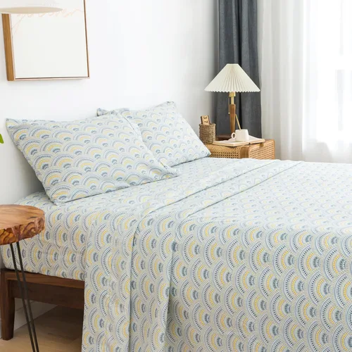Vista 12 de KACEMOO Juego de sábanas Queen de 4 piezas con estampado floral beige, juego de sábanas bohemias de microfibra con bolsillo profundo, lujosas Beige