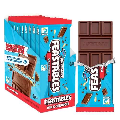 Vista 5 de MrBeast Feastables Barra de chocolate con caramelo, tamaño King, 10 unidades, cacao de comercio justo Candy bars, ships cold, clean ingredients