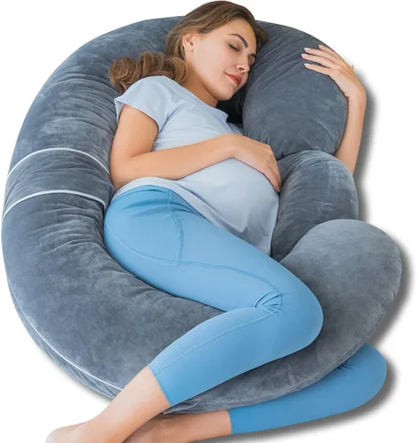 Vista 12 de QUEEN ROSE Almohada de embarazo en forma de E con cuña desmontable, almohada de maternidad ajustable de cuerpo completo para dormir, funda