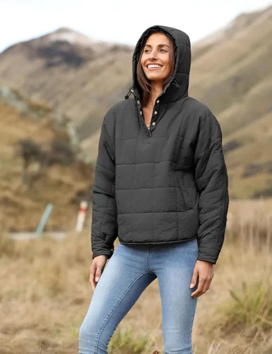 Vista 2 de QIBABU Chaqueta acolchada con capucha de gran tamaño para mujer, ligera, acolchada, manga larga, abrigo de invierno cálido