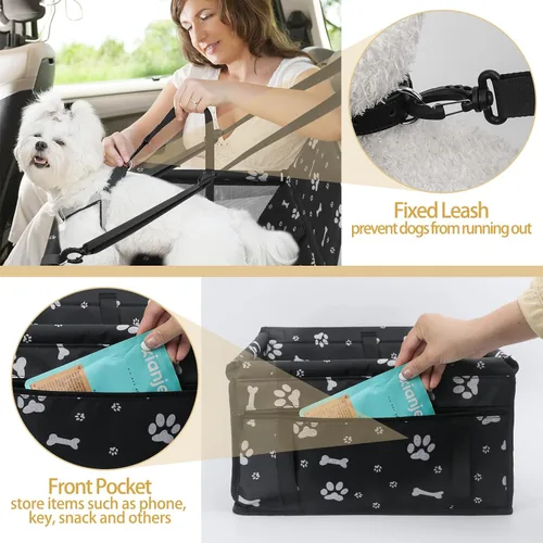 Vista 4 de Asiento de coche para perro, asiento elevador plegable para perro, impermeable, transpirable, bolsa de viaje Oxford para perros pequeños a medianos