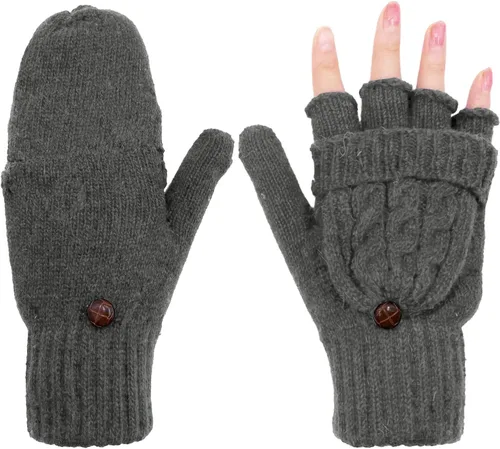 Vista 28 de Beurlike Guantes de invierno para mujer, de lana cálida, a prueba de viento, convertibles, sin dedos