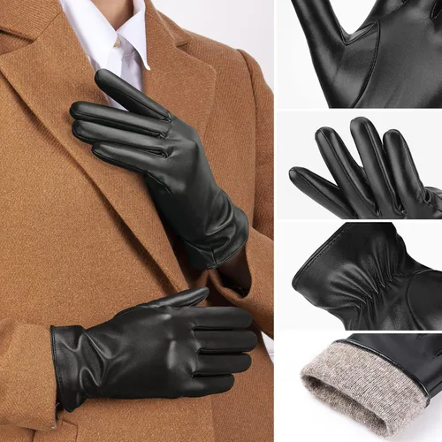 Vista 5 de OZERO Guantes de invierno para mujer forro de lana térmica de piel sintética para pantalla táctil, antideslizante, mantiene las manos calientes