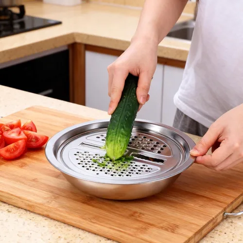 Vista 8 de iplusmile Cesta de drenaje multifuncional de acero inoxidable de 10.03 pulgadas con trituradora, colador de cocina para lavar y preparar frutas