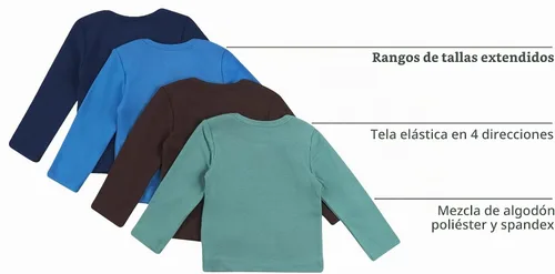 Vista 3 de Hanes Camiseta de manga larga para bebé, camiseta de punto Ultimate Flexy para niños y niñas, paquete de 4 Conjunto de Brwn Dk Verde Azul