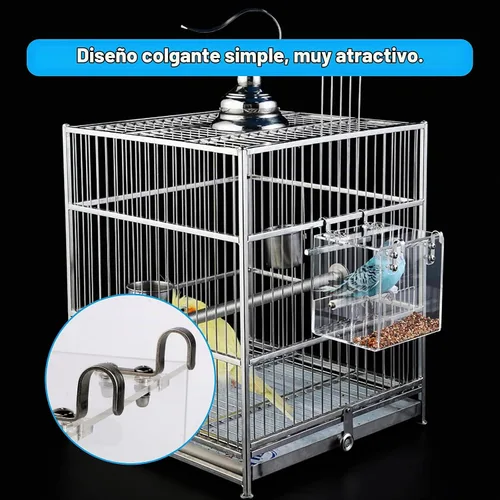 Vista 2 de Comedero para pájaros sin desorden para jaula – Comedero automático para pájaros, contenedor de comida transparente, acrílico sin derrames, jaula
