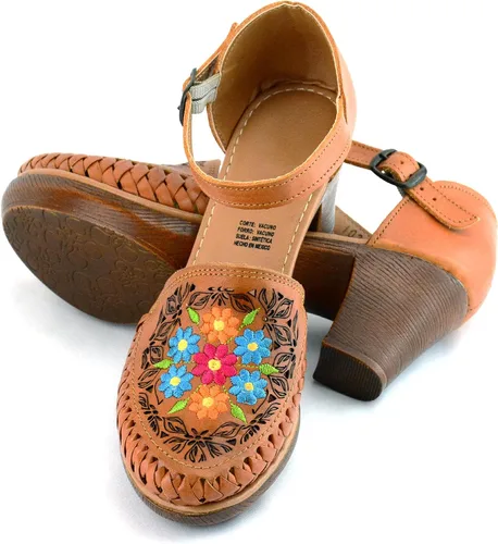 Vista 12 de Zapatos Mexicanos de Piel con Flores Bordadas, con Tacones para Mujer - Modelo 102BL