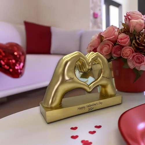 Vista 3 de Estatua de mano con forma de corazón dorada personalizada para novia, esposa, regalos del día de San Valentín para mujeres, parejas, decoraciones