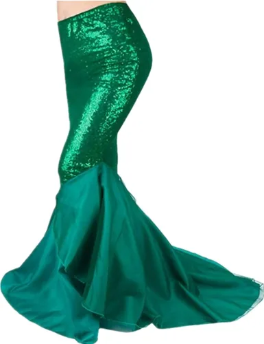 Vista 2 de TSSOE Disfraz de sirena para mujer con lentejuelas brillantes cola larga para fiesta de Halloween