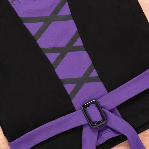 Vista 4 de Conjunto de falda de Halloween para niña pequeña con sombrero de cuento de hadas verde y morado