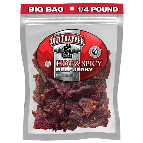 Vista 10 de Old Trapper Carne seca de ternera, picante y picante paquete individual de 1/4 libras, aperitivos de carne salados y picantes para almuerzos o entre