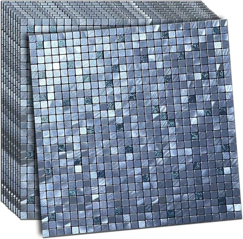Vista 10 de XUANINY 10 piezas para despegar y pegar para cocina, panel de calcomanías de pared 3D de aluminio, azulejos de mosaico de metal autoadhesivo