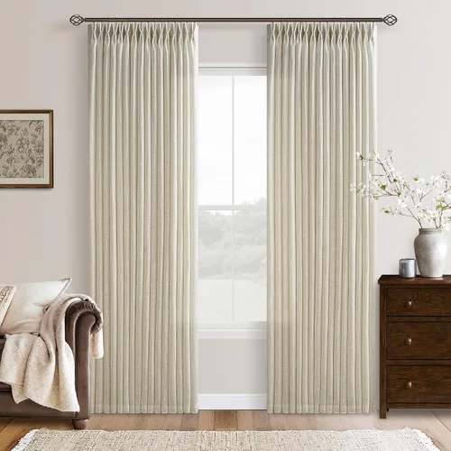 Vista 44 de TWODRAPES Cortinas de Lino Plisadas con Pinza Beige Blancas de 54 Pulgadas de Largo 2 Paneles para Comedor Cocina Dormitorio Plisadas Semi