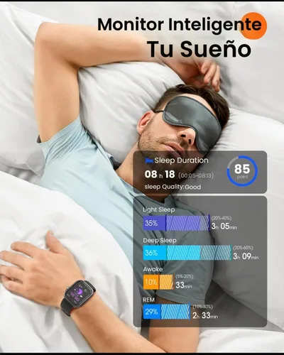 Vista 5 de Relojes inteligentes para mujeres y hombres, reloj inteligente HD de 1.85 Negro