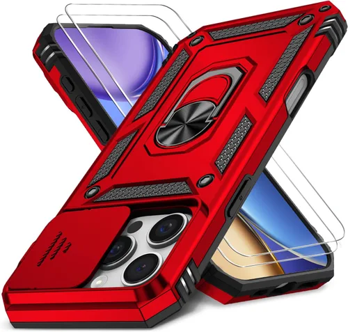 Vista 52 de Funda HakkTaoo para iPhone 13/iPhone 14 de 6.1 Pulgadas con Funda Deslizante para Cámara + Protector de Pantalla (2 Paquetes), Funda Protectora a