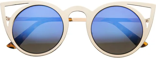 Vista 2 de Womens Laser Cut Open Metal Mirror Lens Round Cat Eye Sunglasses 48mm