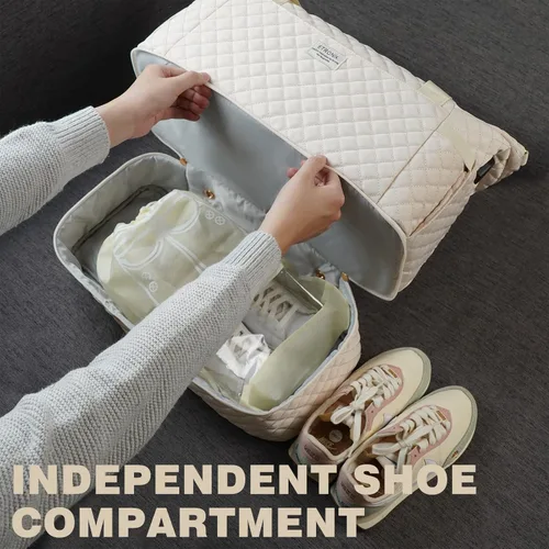 Vista 5 de Bolsa de fin de semana para mujer, bolsa de viaje con puerto de carga USB, bolsa de fin de semana con bolsillo para ropa húmeda y compartimento
