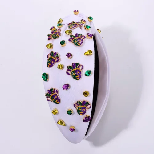 Vista 9 de PHALIN Diadema de Mardi Gras para mujer, accesorios de carnaval de Mardi Gras, corona de flor de lis, diadema con diamantes de imitación y perlas