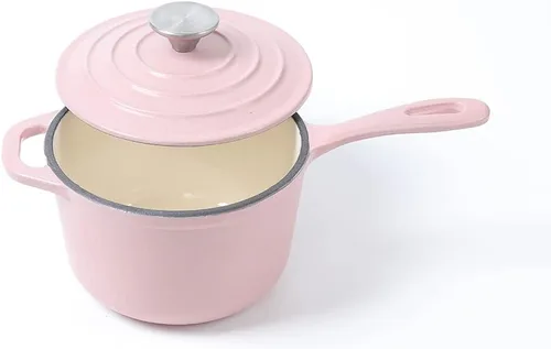 Vista 3 de HAWOK Cacerola de hierro fundido esmaltado de 1 quare juego de 2 unidades, color rosa Rosado
