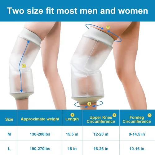 Vista 5 de Funda impermeable para yeso de rodilla para ducha, Fundas de bolsa de yeso herméticas - Protector de ducha para cirugía de reemplazo de rodilla