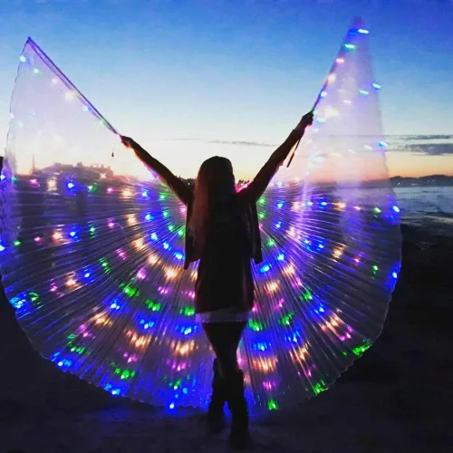 Vista 7 de SHINYOU - Alas LED Isis con luz brillante, traje para danza del vientre con varas, ropa para espectáculos, carnaval o Halloween