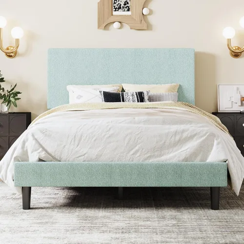 Vista 13 de SHA CERLIN - Base de cama con plataforma de tamaño completo con cabecera ajustable y soporte de listones de madera, base de colchón tapizada