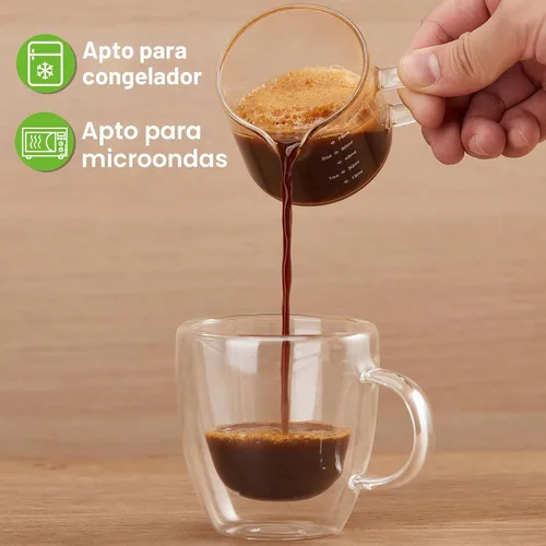 Vista 6 de Mfacoy Paquete de 2 tazas medidoras, tazas de espresso de 2.5 fl oz con asa, vasos de chupito de espresso con boca en forma de V, accesorios