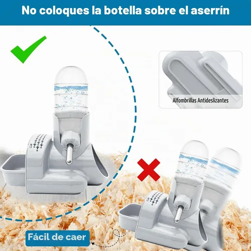 Vista 3 de VANNON Botella de agua 3 en 1 para hámster con cuenco para alimentos y base Gris