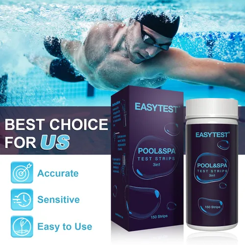 Vista 4 de EASYTEST - Paquete de 150 tiras reactivas para piscinas, spas y jacuzzis; mide pH, alcalinidad total, cloro libre y bromo, kit preciso de 3 en 1