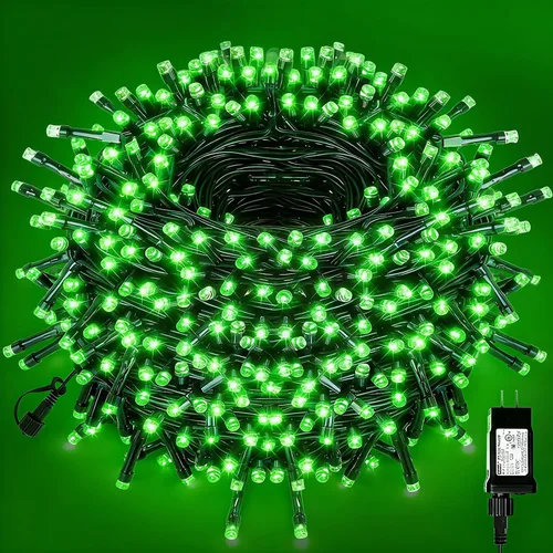 Vista 10 de Cadena de 300 luces LED para árbol de Navidad de 105 pies, luces navideñas enchufables con 8 modos y certificación UL, luces para interiores