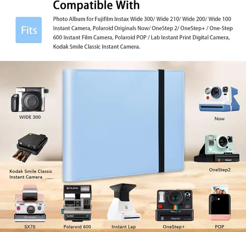 Vista 7 de Álbum de fotos de 160 bolsillos para Fujifilm Instax Wide 300, Polaroid 600 i-Type 3.5 x 4.5 pulgadas, compatible con cámara instantánea Polaroid