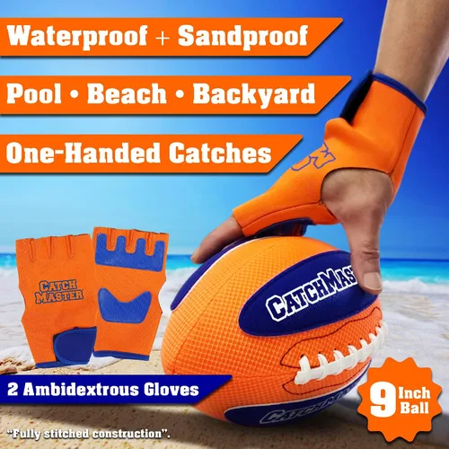 Vista 3 de Set de Fútbol Acuático CatchMaster – Pelota Ligera con Doble Cordón + 2 Guantes para Playa, Piscina o Patio – Diversión y Juego Activo para Niños