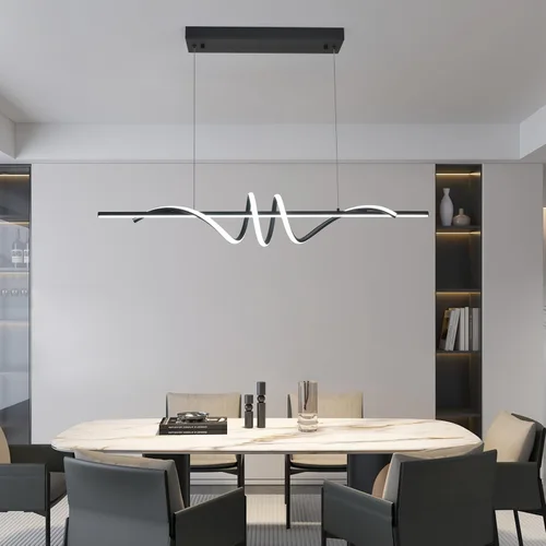 Vista 8 de Lámpara colgante LED moderna, lámpara de araña negra de 39.37 pulgadas regulable con control remoto y teléfono, temperatura de color ajustable