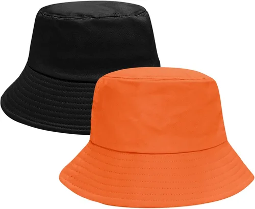 Vista 10 de PFFY 2 Packs Bucket Hat for Women Men Cotton Hats Sun Beach Fishing Cap 2 paquetes negro (reversible)