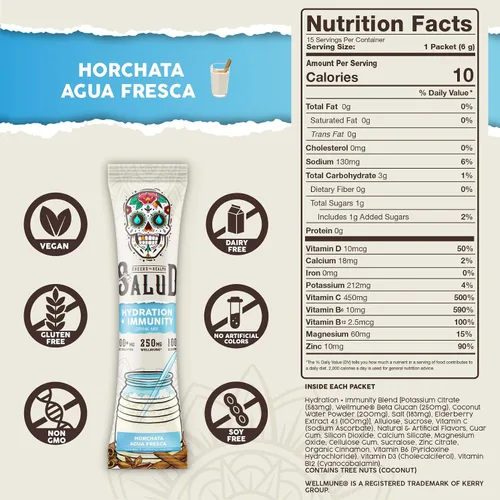 Vista 7 de Salud - Paquete de 2 Hidratación 2 en 1 + inmunidad (fresa) e hidratación + inmunidad (horchata) – 15 porciones cada una, mezcla de bebida Agua