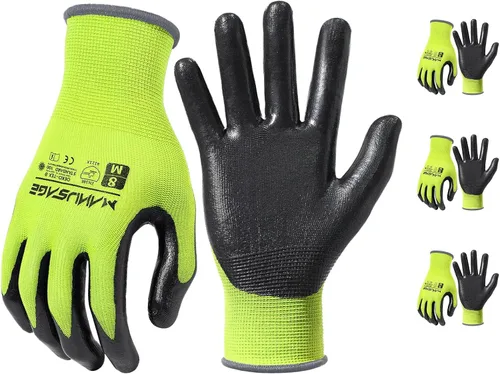 Vista 20 de MANUSAGE Guantes de trabajo de seguridad - Guante protector para hombres y mujeres - Protección de mano ultradelgada - Para construcción Negro