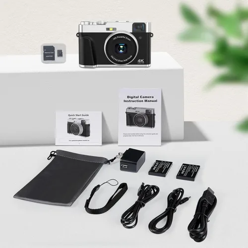 Vista 9 de Cámara digital 4K 48MP mejorada con enfoque automático de tarjeta SD Point and Shoot Camera with Flash Viewfinder & Dial,Vlogging Camera